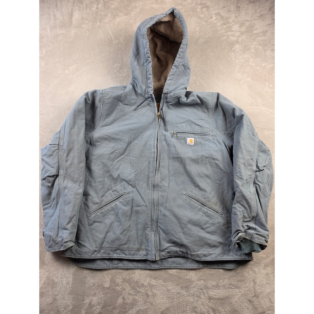 Carhartt Sierra Jacket WJ141 Womens 1X Sea Glass Blue Sherpa Lined Canvas Work